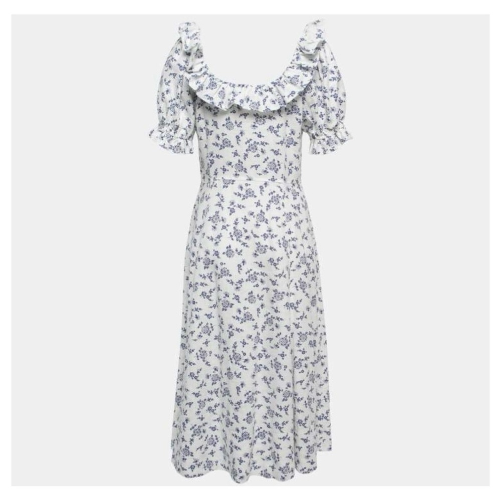 Ralph Lauren NWT Blue and White Flutter Sleeve Dress - 100% Linen - 16